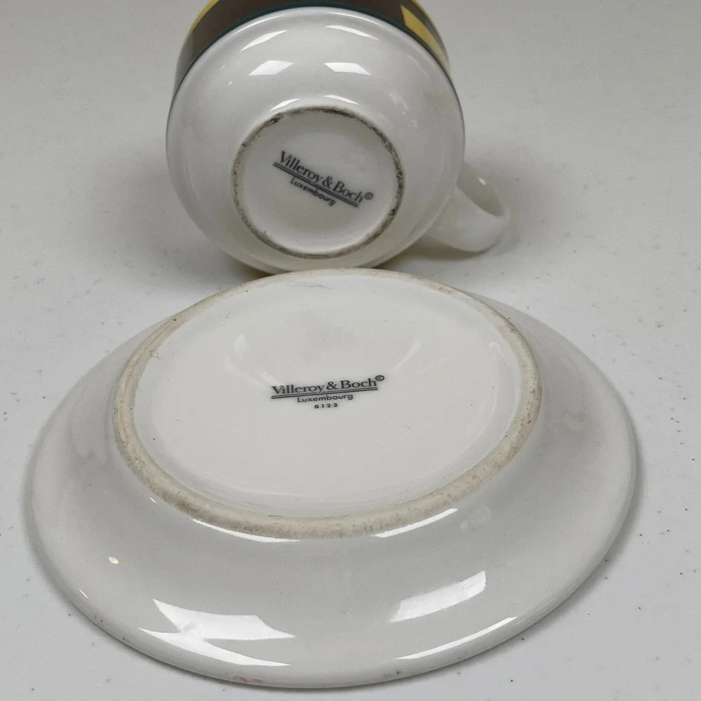 Villeroy & Boch Cup Saucer Set Luxembourg Geometric Yellow Brown Art Deco Design